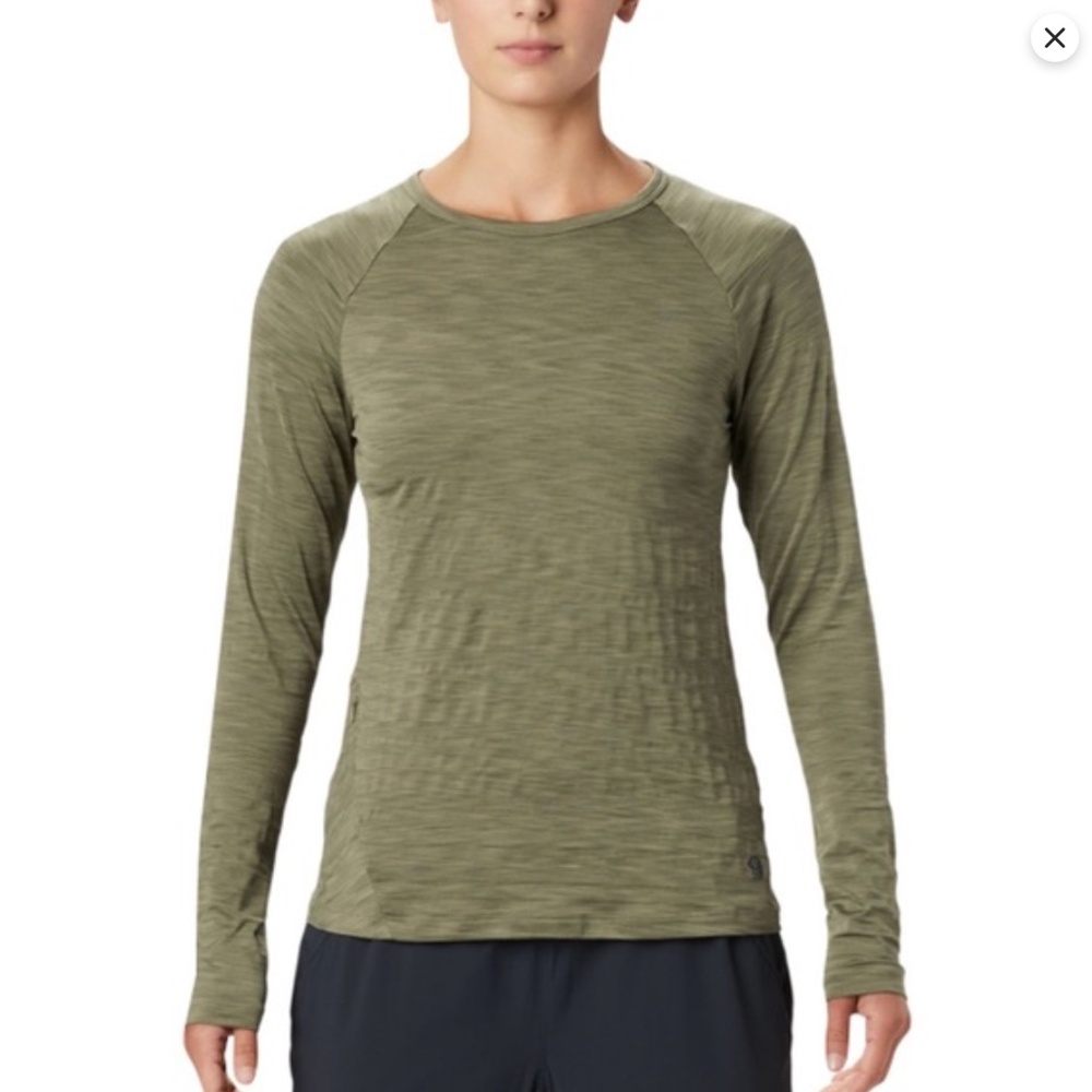 NWT NEW Mountain Hardwear Mighty Stripe long sleeve olive green UPF XS
